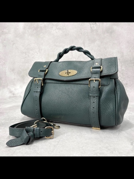 Mulberry Handbags - Mulberry Dark Teal Pebbled Leather Satchel with Braided Top Handle